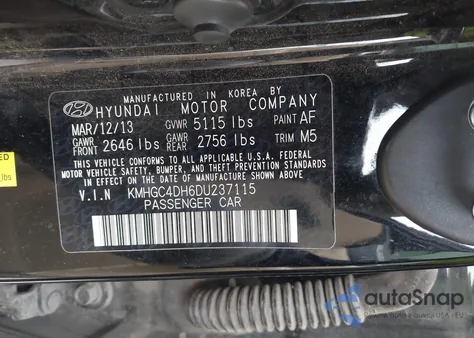 2013 Hyundai Genesis 5.0 R-Spec z USA, uszkodzony, nr VIN KMHGC4DH6DU237115